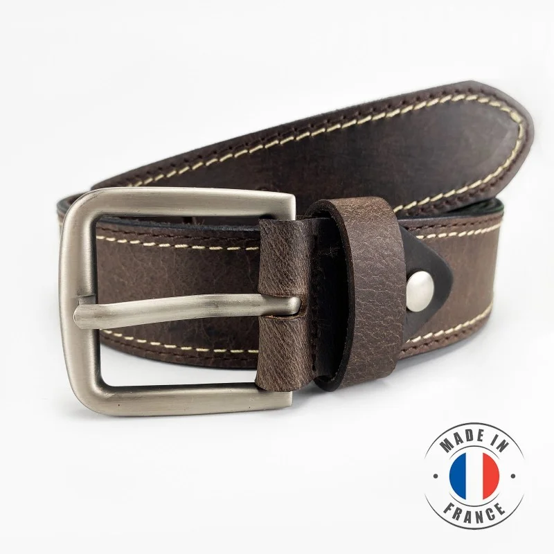 French Market - Ceinture Homme Marron en Cuir - Fabrication Française 90 CM