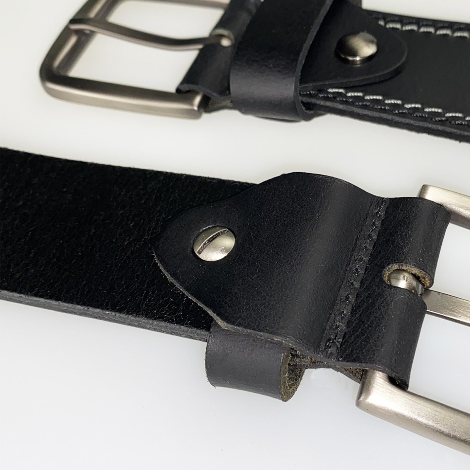 Men’s Brown Leather Belt with Topstitching | Made in France