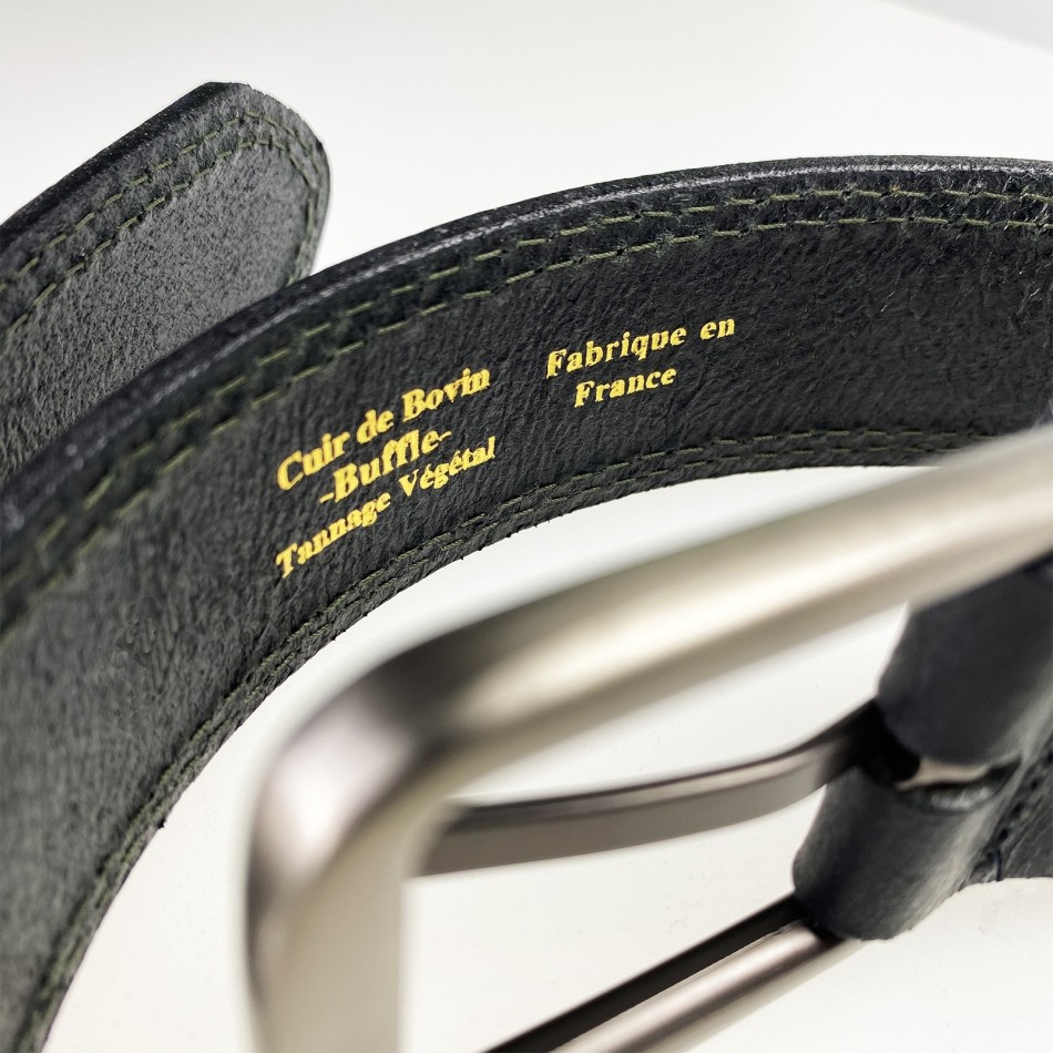 Men’s Black Leather Belt with Topstitching | Made in France