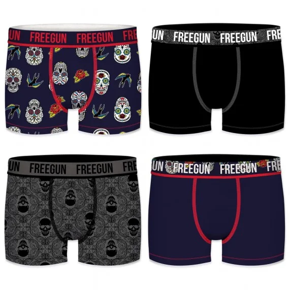 Set of 4 Organic Cotton Boxers for Men Flowers/Skull (Boxers) Freegun on FrenchMarket