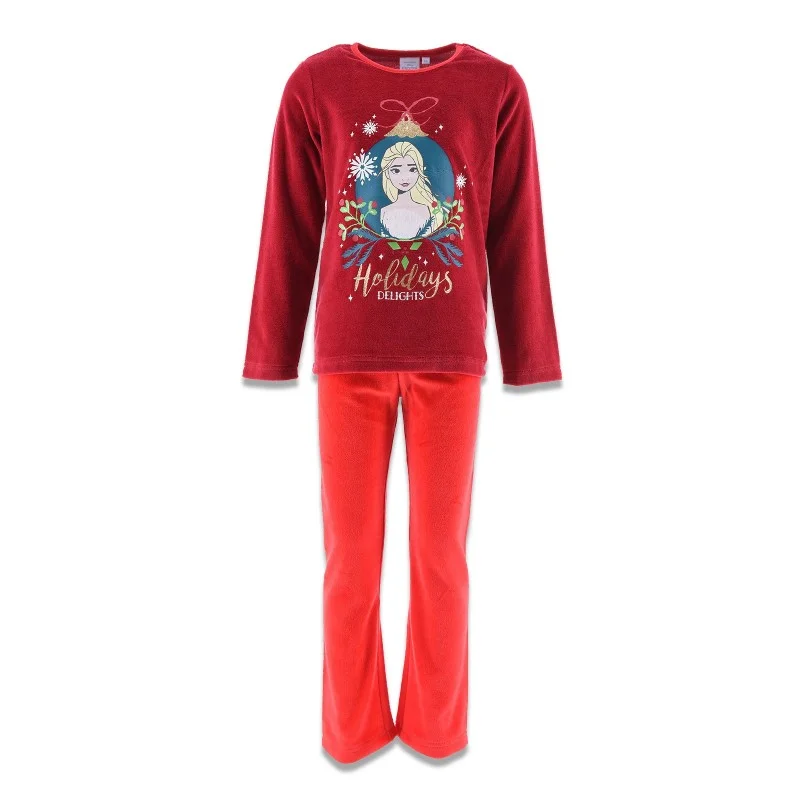 French Market - Reine des Neiges - Ensemble de Pyjama Hiver Velours Fille Bordeaux 4 ans