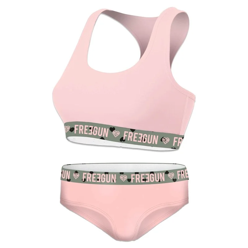 Ensemble Sous-vêtements FREEGUN Fille - Brassière Et Shortie Microfibre - Motifs Fun Fraises Et Lèvres