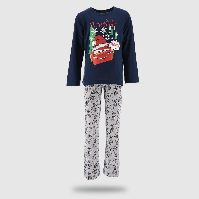 French Market - CARS - Ensemble de Pyjama Coton Long Garçon "Oh Oh Oh Christmas" Bleu 4 ans