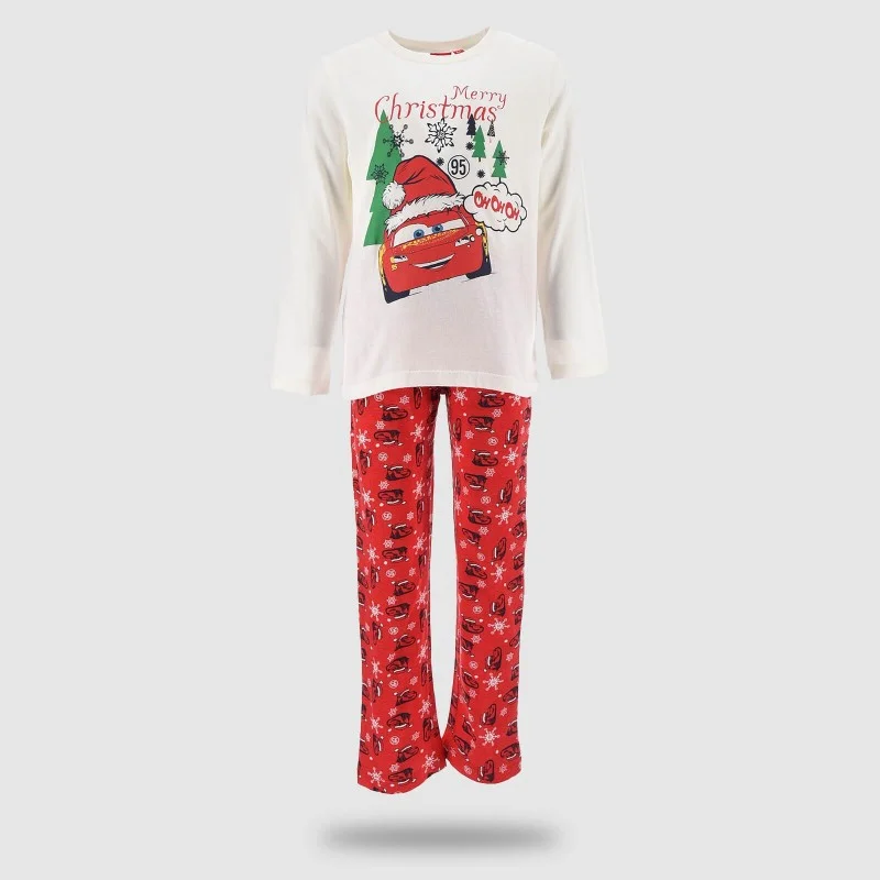 French Market - CARS - Ensemble de Pyjama Coton Long Garçon "Oh Oh Oh Christmas" Blanc 6 ans