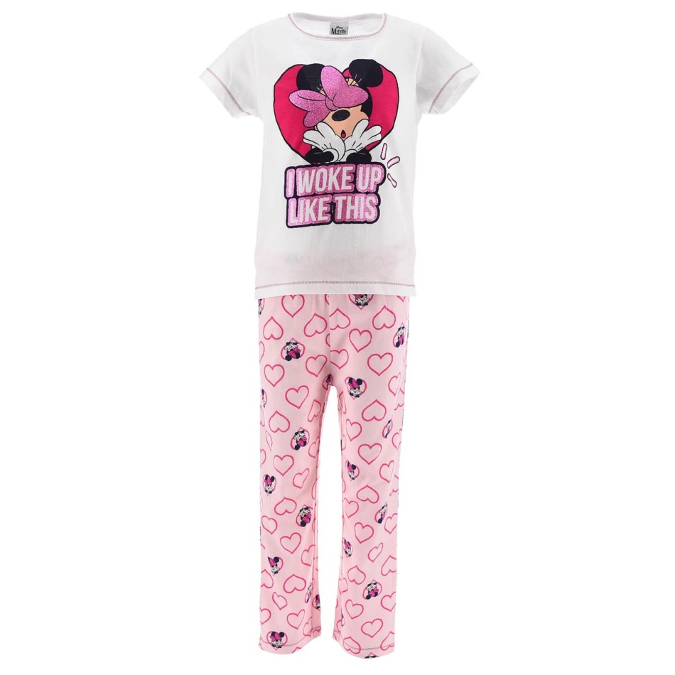 DISNEY Flickors långa bomulls pyjamas Minnie Mouse | Vaknade så här