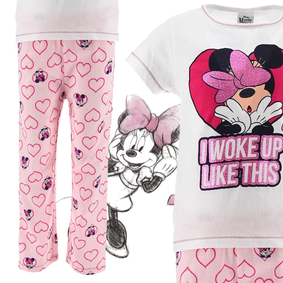 DISNEY Flickors långa bomulls pyjamas Minnie Mouse | Vaknade så här