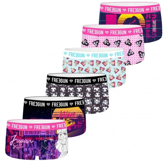 Set di 6 pantaloncini fantasia da donna (Boxer - Slip) Freegun chez FrenchMarket