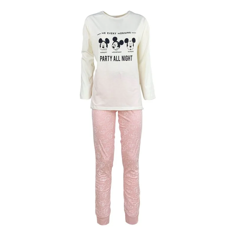 French Market - Minnie Mouse - Ensemble Pyjama Long Femme en Coton "Party All Night" S Blanc