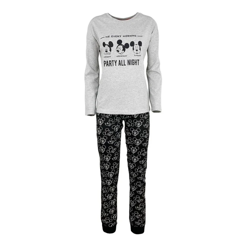 French Market - Minnie Mouse - Ensemble Pyjama Long Femme en Coton "Party All Night" S Gris