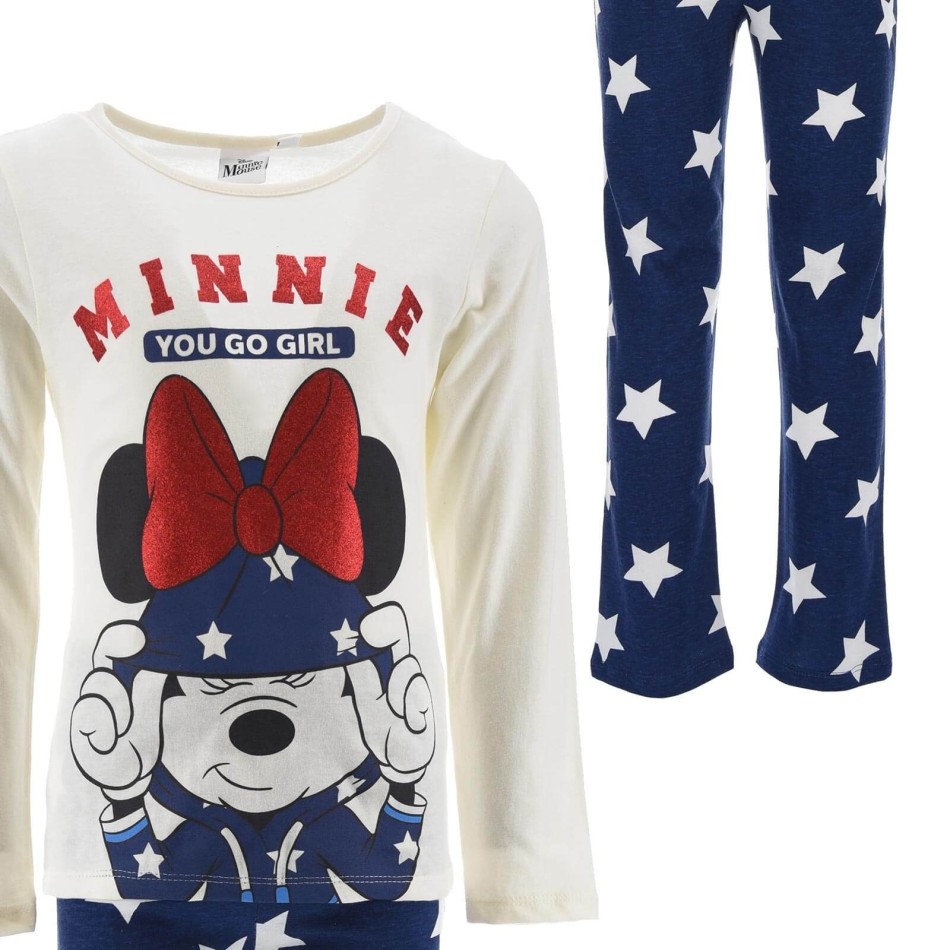 DISNEY Long Cotton Pajamas Girl Minnie Mouse "You Go Girl" 100% Cotton