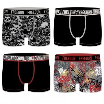 Lot de 4 Boxers Homme en Coton "Skull Graffitis" (Lot boxers Homme) Freegun chez FrenchMarket