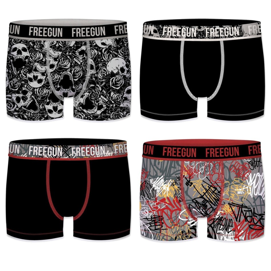 FREEGUN Set med 4 boxershorts i bomull för män | Skull Graffiti Designs