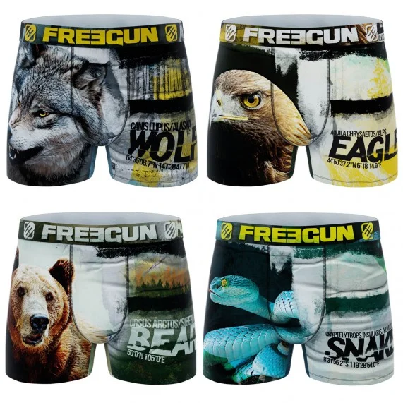Lot de 4 Boxers Homme Microfibre Recyclé Animaux (Lot boxers Homme) Freegun chez FrenchMarket