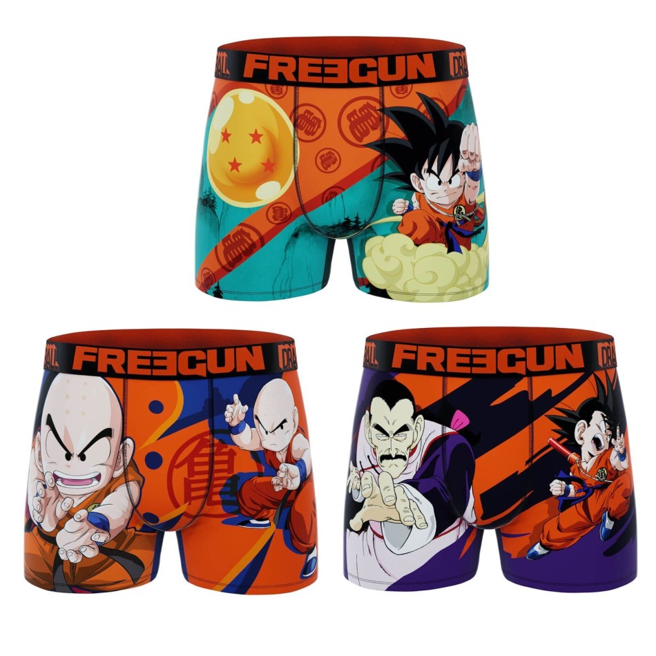 FREEGUN Set med 3 Dragon Ball Boxershorts för män Championnat Martial Arts