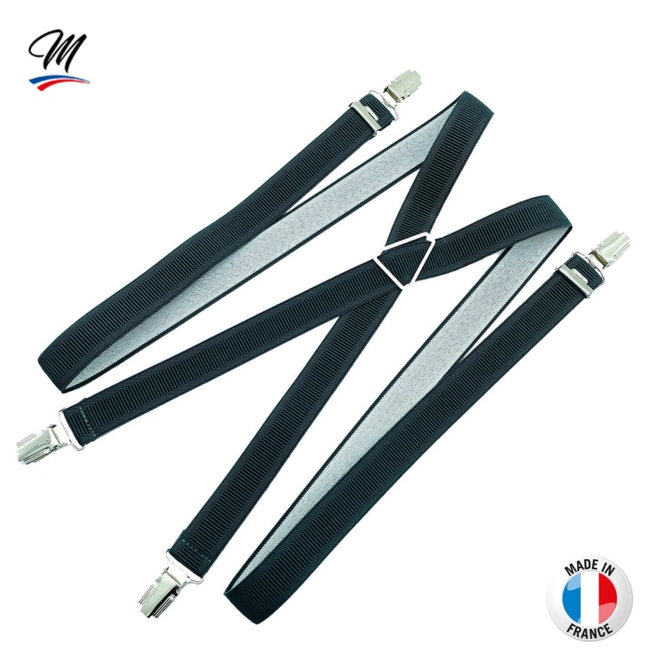 Bretelles X à pinces 2,5 cm de large Bleu Fabrication Française