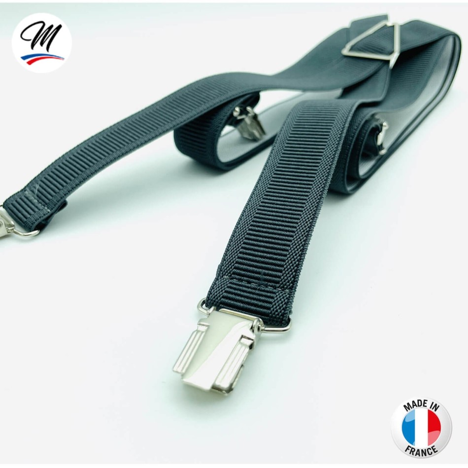Bretelles X à pinces 2,5 cm de large Bleu Fabrication Française