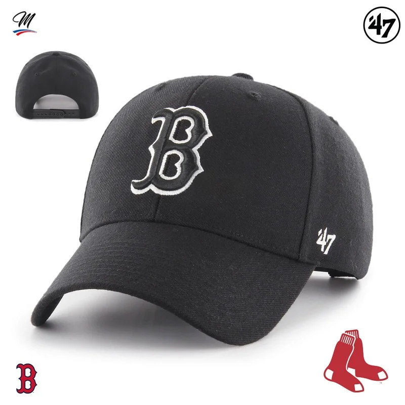 '47 Brand - Casquette MLB Boston Red Sox MVP Snapback Noir Taille Unique Noir (Logo Noir contour Blanc)