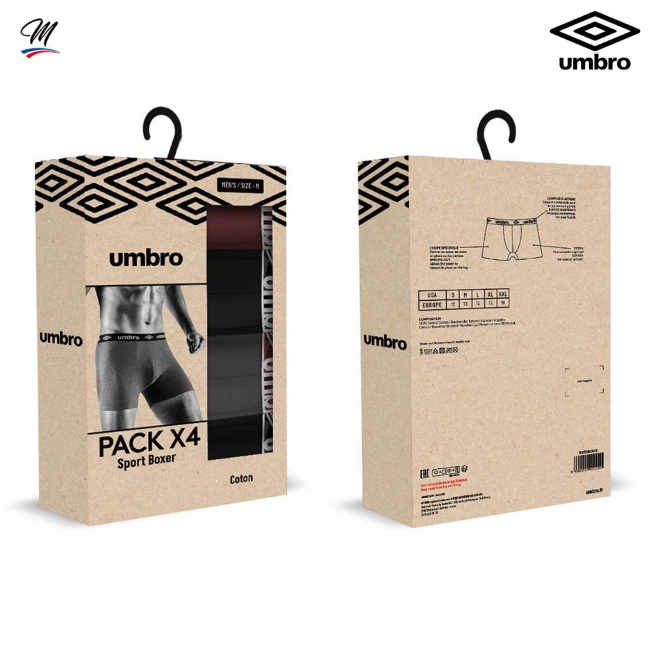 Set di 4 boxer da uomo 100% cotone (Boxer da uomo) Umbro chez FrenchMarket