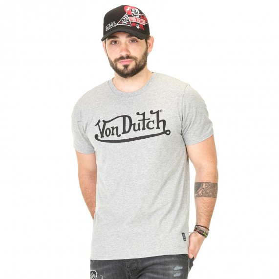 Von Dutch T-Shirt Homme Classic Gris Logo Noir (T Shirts) Von Dutch chez FrenchMarket