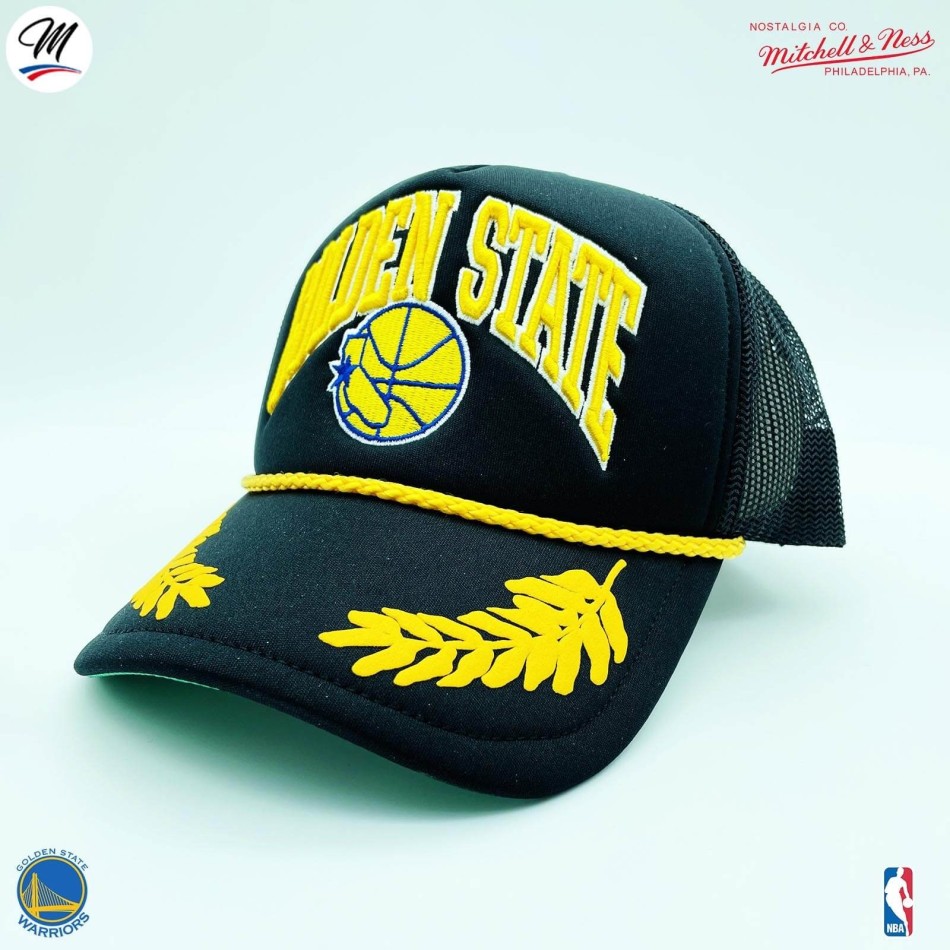 Cappello Trucker NBA "Foglia d'oro" dei Golden State Warriors HWC (Cappello NBA) Mitchell & Ness chez FrenchMarket