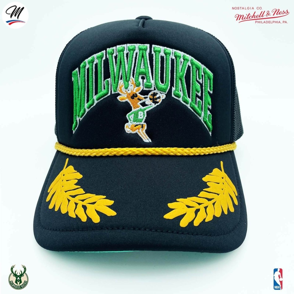 Casquette Trucker NBA Milwaukee Bucks HWC "Gold Leaf" (Casquette NBA) Mitchell & Ness chez FrenchMarket