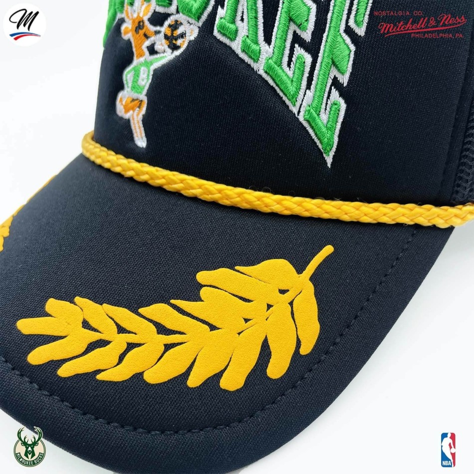 Casquette Trucker NBA Milwaukee Bucks HWC "Gold Leaf" (Casquette NBA) Mitchell & Ness chez FrenchMarket