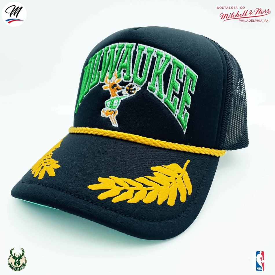 Casquette Trucker NBA Milwaukee Bucks HWC "Gold Leaf" (Casquette NBA) Mitchell & Ness chez FrenchMarket