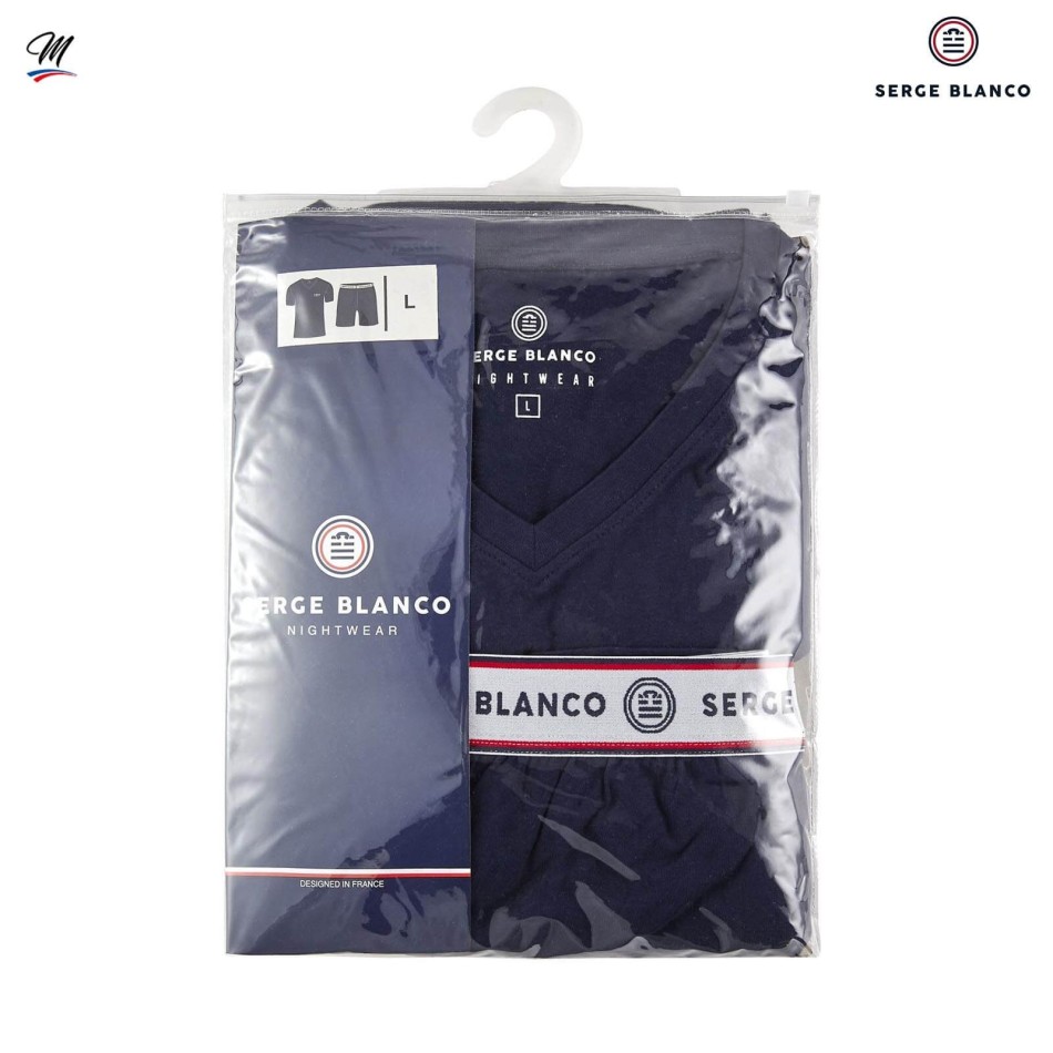 SERGE BLANCO Pyjamas Short t-SHIRT och sHORT i "Papa d'Amour"-bomull