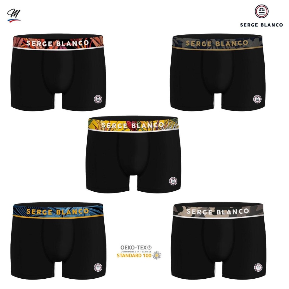 SERGE BLANCO Set of 5 Men's Cotton Boxers | Rugby Fan's