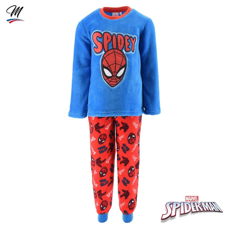 SPIDER-MAN - Pyjamasset i varm vinterfleece för pojkar | rött och blått