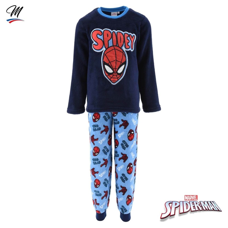 SPIDER-MAN - Pyjamasset i varm vinterfleece för pojkar | rött och blått