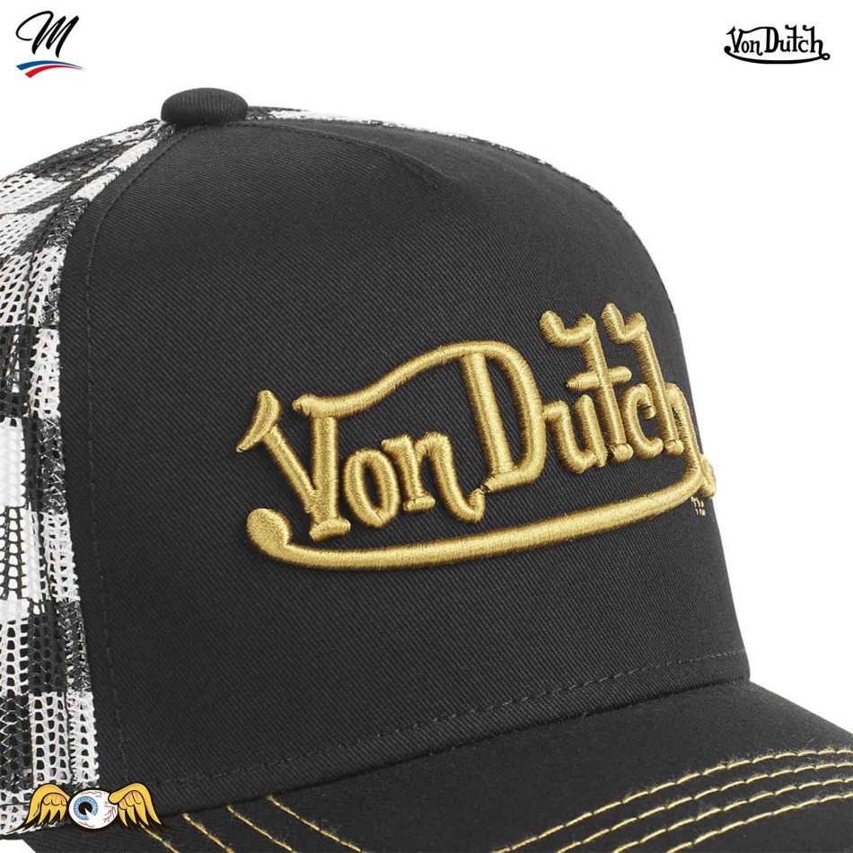 VON DUTCH Trucker Cap "RACE" Gold Logo Checkerboard Back Mesh