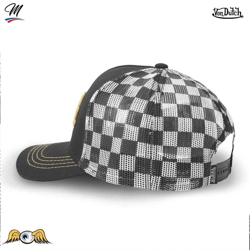 VON DUTCH Trucker Cap "RACE" Gold Logo Checkerboard Back Mesh