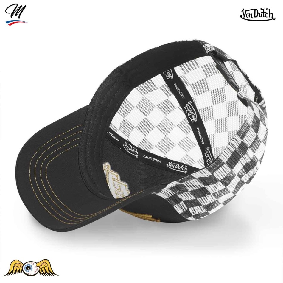 VON DUTCH Trucker Cap "RACE" Gold Logo Checkerboard Back Mesh