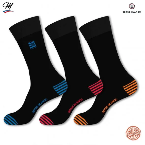 Lot de 3 paires de Chaussettes Homme en Coton "Rugby Rayures" (Chaussettes fantaisies) Serge Blanco chez FrenchMarket