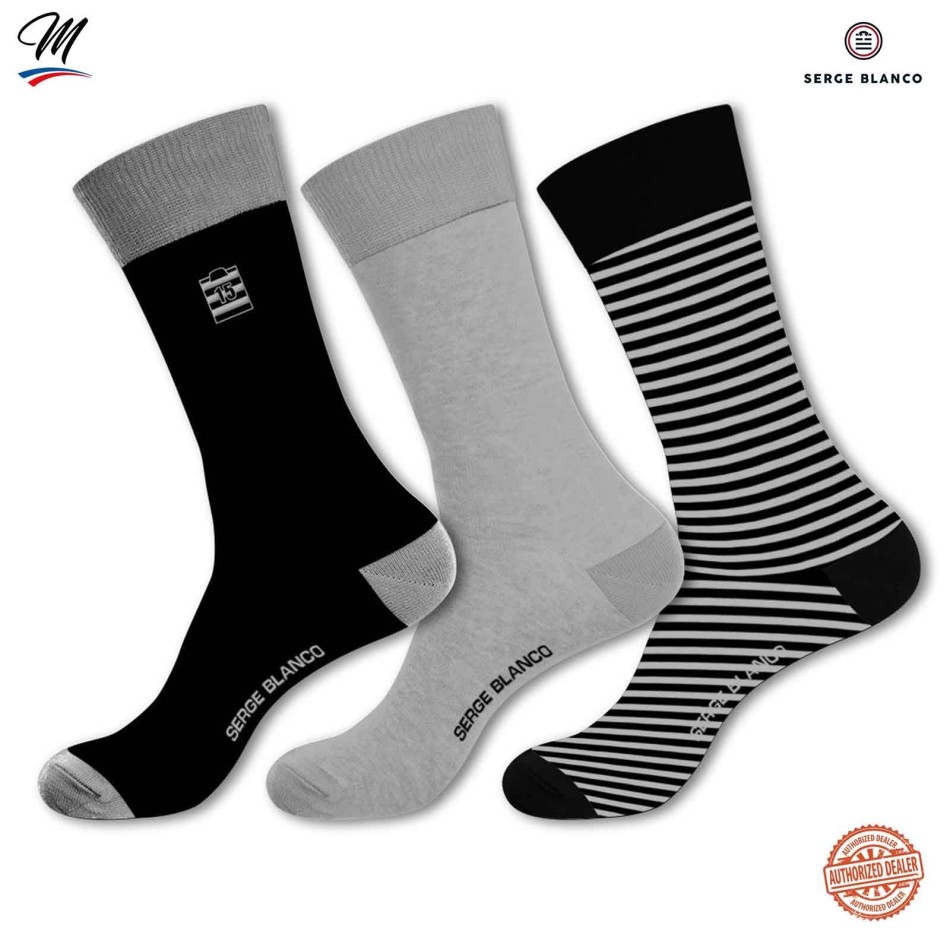 Lot de 3 paires de Chaussettes Homme en Coton "Rayures" (Edele sokken) Serge Blanco chez FrenchMarket