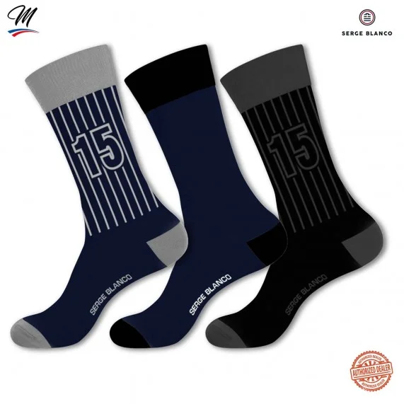Lot de 3 paires de Chaussettes Homme en Coton "Rugby Rayures" (Chaussettes fantaisies) Serge Blanco chez FrenchMarket