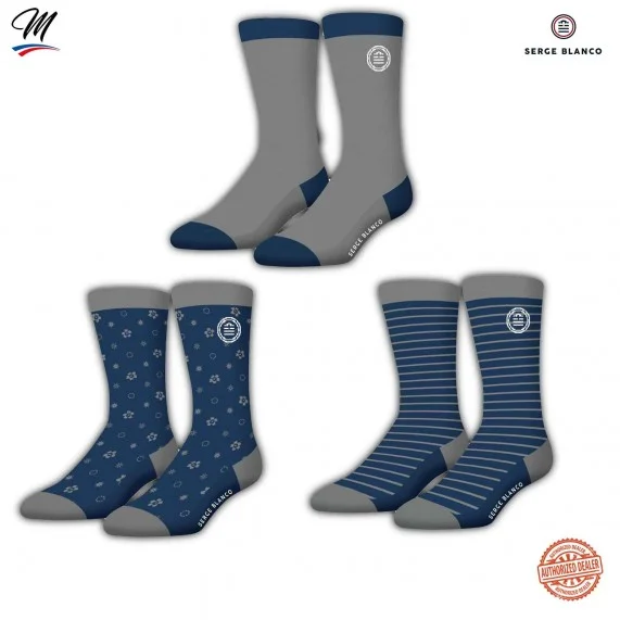 Lot de 3 paires de Chaussettes Homme en Coton "Rugby 15" (Chaussettes fantaisies) Serge Blanco chez FrenchMarket