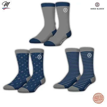 3 Paar "Rugby 15" Herrensocken aus Baumwolle (Fancy) Serge Blanco auf FrenchMarket