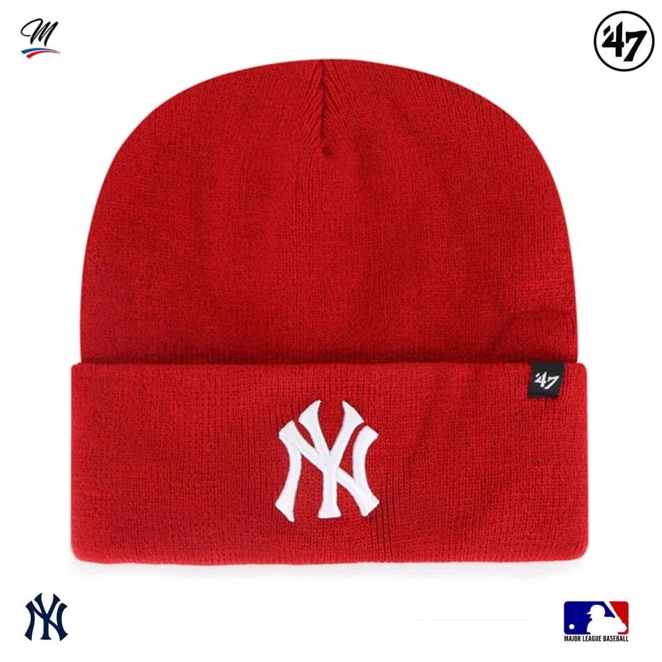 47 Brand Red Beanie MLB New York Yankees Haymaker Logo NY Baseball