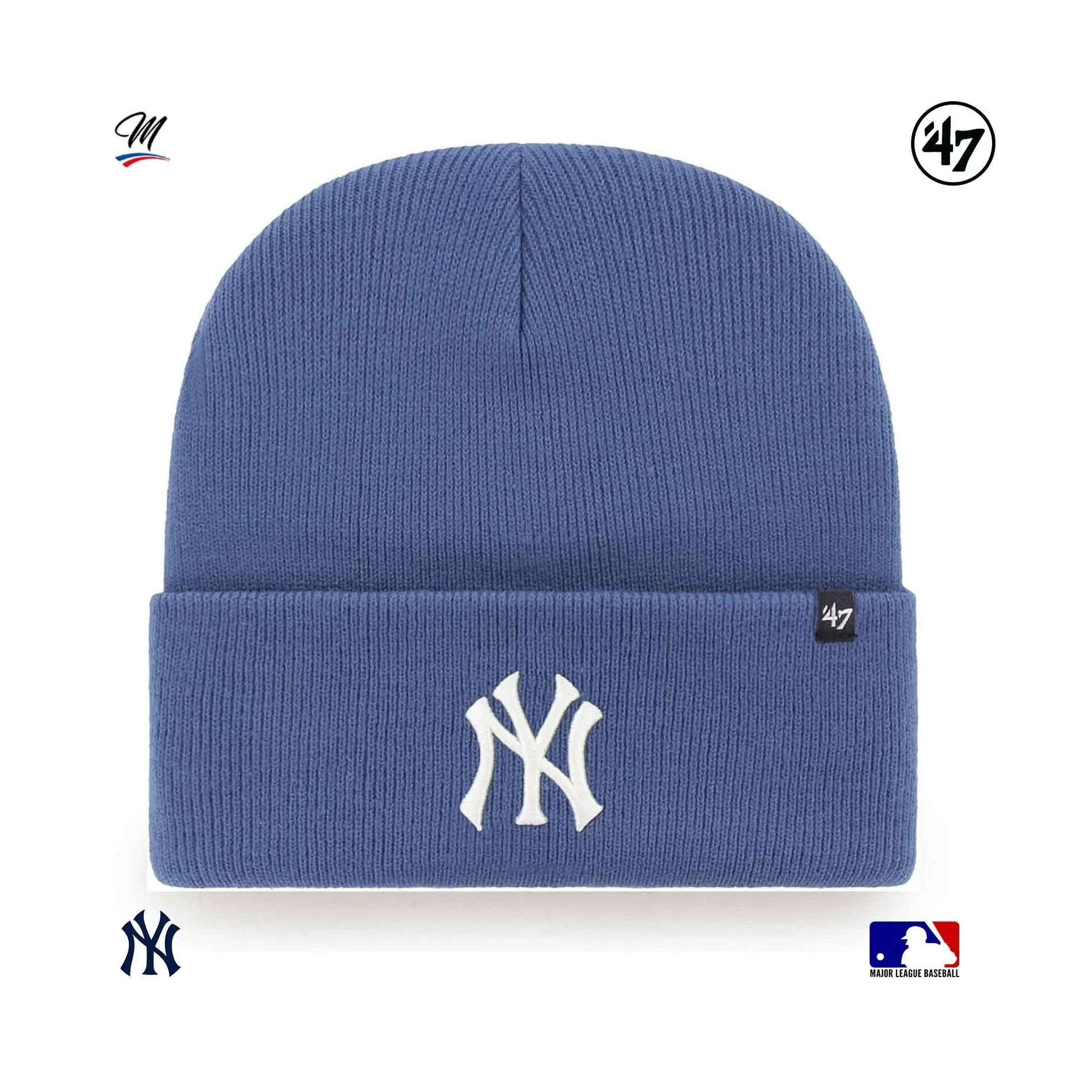 47 Brand Blue Beanie MLB New York Yankees Haymaker Logo NY