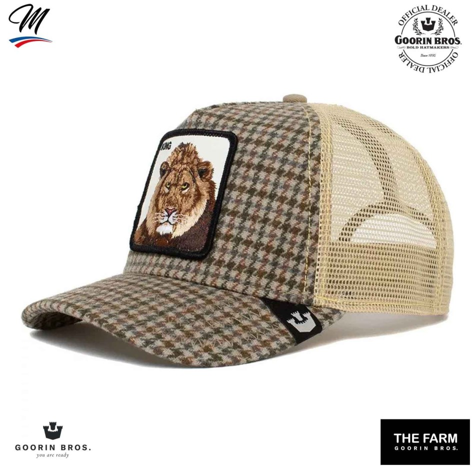 GOORIN BROS Beige Trucker rutig keps KING Lion "Lodge King