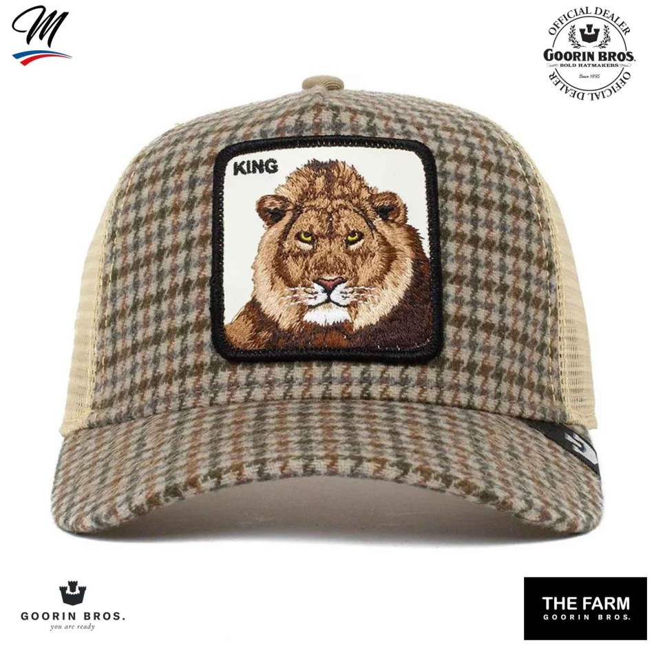 GOORIN BROS Beige Trucker rutig keps KING Lion "Lodge King