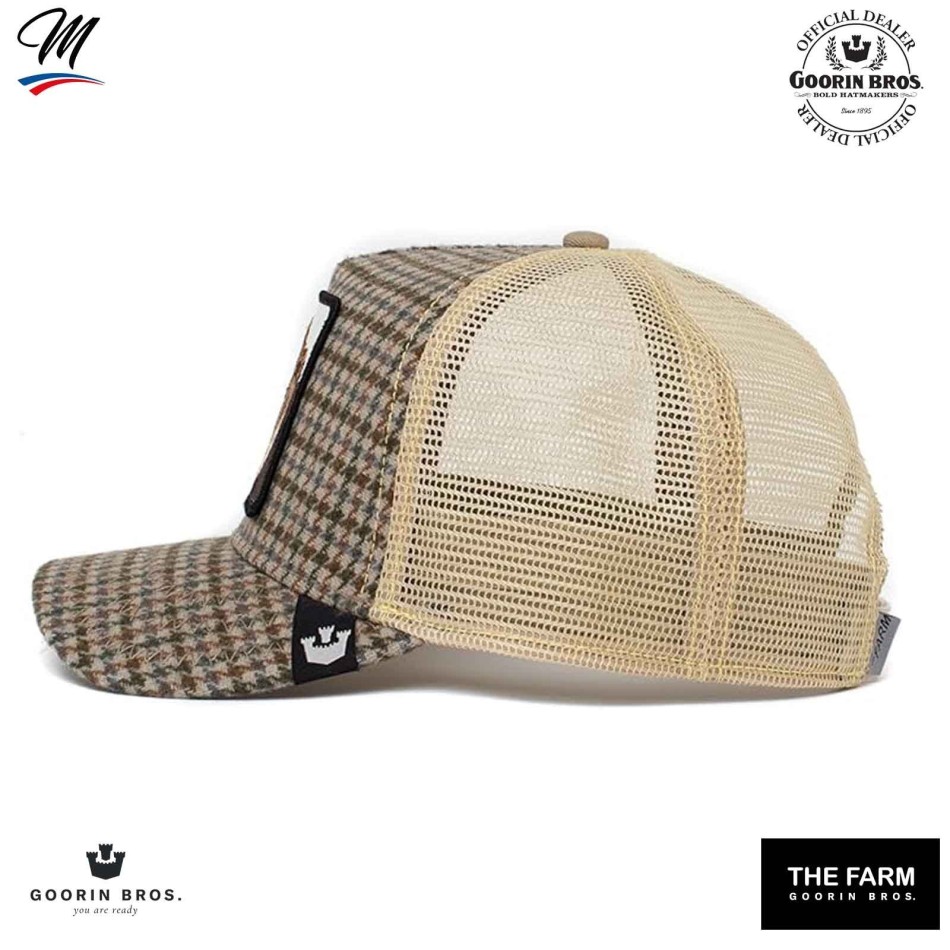 GOORIN BROS Beige Trucker rutig keps KING Lion "Lodge King