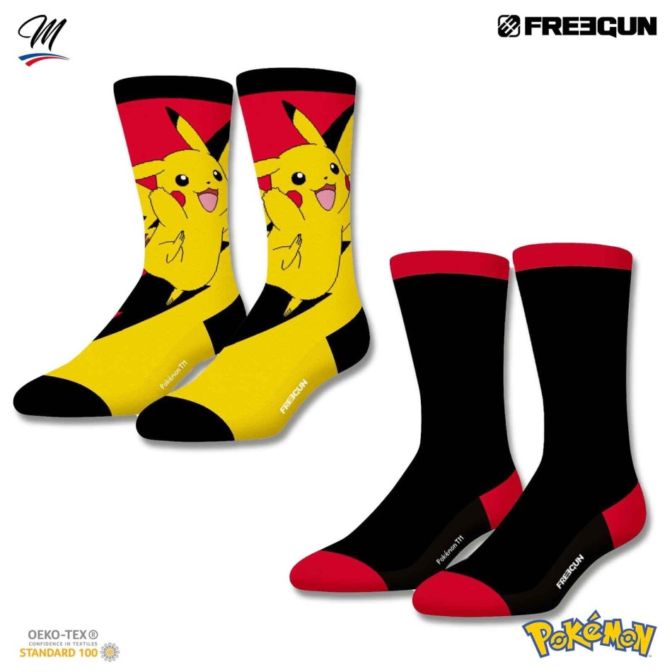FREEGUN Set med 2 par Pokemon-strumpor för män - Pikachu Evoli Mewtwo