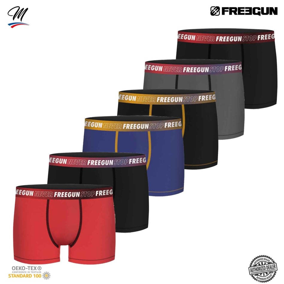 FREEGUN - uppsättning med 6 boxershorts i bomull "B7 Color & Camou" för män