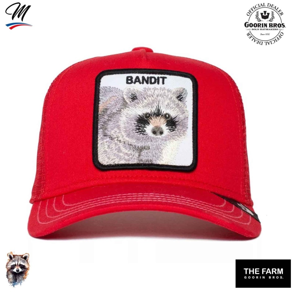 GOORIN BROS Röd Trucker BANDIT-keps för barn - tvättbjörn