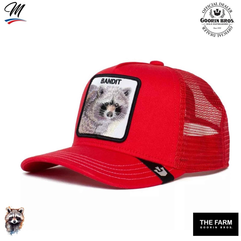 GOORIN BROS Röd Trucker BANDIT-keps för barn - tvättbjörn