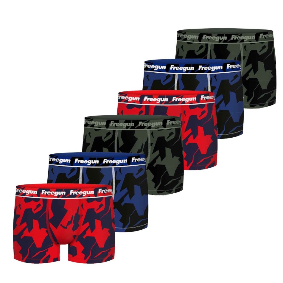 Lot de 6 Boxers Homme Coton "B7 Color & Camou" (Lot boxers Homme) Freegun chez FrenchMarket