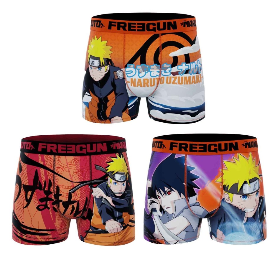 FREEGUN Set med 3 boxershorts för män Naruto Shippûden | sASUKE Fri leverans